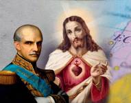 Imagen del expresidente Gabriel García Moreno y el Sagrado Corazón de Jesús.