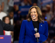 Donald Trump y Kamala Harris en un discurso por sus campañas.