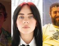 Justin Bieber (izquierda), Billie Eilish (en medio), Post Malone (izquierda) en imágenes de archivo.