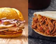 Pan con chicharrón y la arepa pepiada.