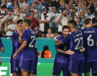 Messi celebrando uno de los 3 goles sobre Honduras.