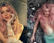 Shakira caracterizada como sirena para la grabación de su más reciente video musical que lleva por título Copa Vacía.