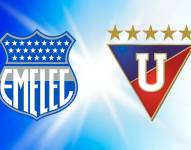 Composición de imagen con los escudos de Emelec y Liga de Quito