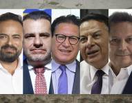 Collage de los excandidatos presidenciales Paúl Carrasco, Giovanny Andrade, Washington Pesántez, Patricio Zuquilanda y Carlos Sagnay de la Bastida.