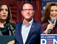 Kamala Harris, Josh Shapiro y Gretchen Whitmer, miembros del Partido Demócrata.