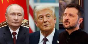 Composición de Vladímir Putin, presidente de Rusia; Donald Trump, presidente de los Estados Unidos y Volodímir Zelenski, presidente de Ucrania