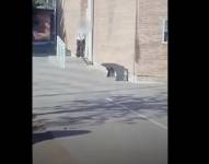 Captura de video que muestra a la menor deambular con el arma en la mano y con la actitud de estar buscando algo o a alguien.