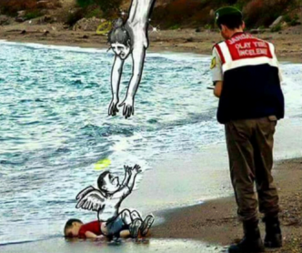 Artistas dibujan a niño sirio como protesta ante crisis migratoria