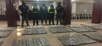 Los agentes junto a una parte de los alcaloides decomisados en varios operativos.