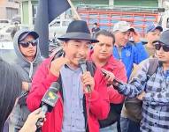 Leonidas Iza durante una movilización en Cotopaxi.