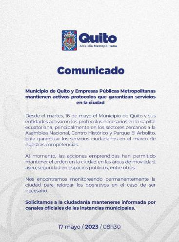 Comunicado sobre servicios activos en la ciudad