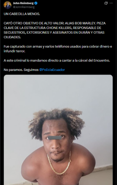 Alias Bob Marley fue capturado por la Policía Nacional en Playas.