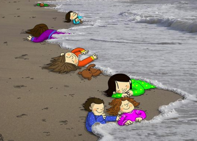 Artistas dibujan a niño sirio como protesta ante crisis migratoria