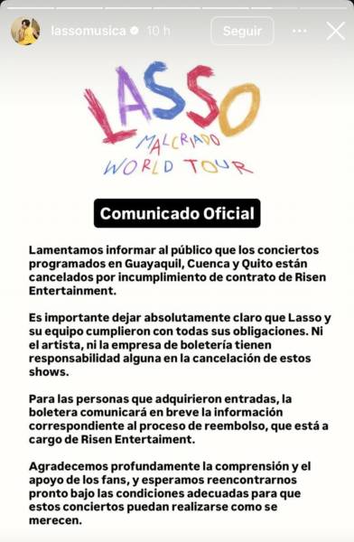 Mensaje difundido en el instagram de Lasso.
