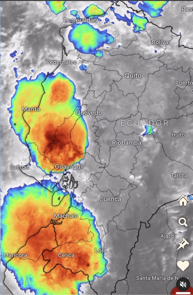 Las últimas imágenes de satélite (22:30) | Observamos dos sistemas convectivos de meso escala que originan lluvias intensas, tormentas y ráfagas de viento en la región Litoral. Las lluvias se mantendrán las próximas horas.