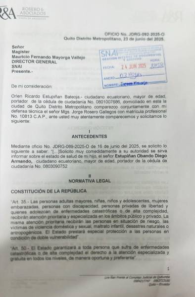 Esta fue la última solicitud de información que los familiares entregaron al SNAI para conocer en qué condiciones murió el privado de libertad. Antes solicitaron información sobre su cuadro de salud y solicitaron atención médica, sin éxito.