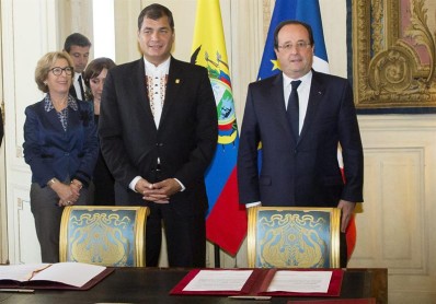 Acuerdos entre Ecuador y Francia con la presencia de Rafael Correa en París