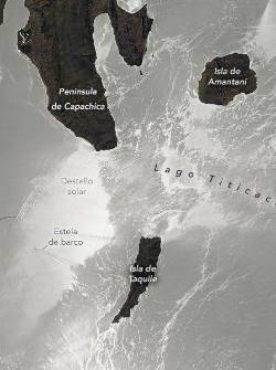 Un astronauta a bordo de la Estación Espacial Internacional capturó esta fotografía detallada del extremo sur del lago Titicaca