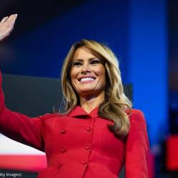 La primera dama Melania Trump asiste a la Convención Nacional Republicana en Milwaukee el 18 de julio de 2024.
