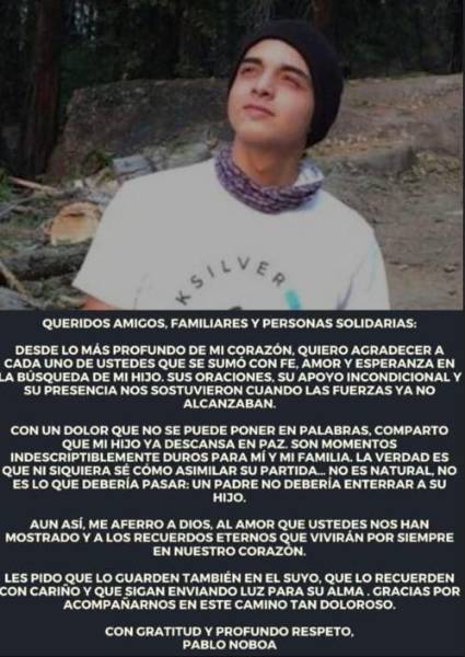 Mensaje del padre de Zavae Noboa.