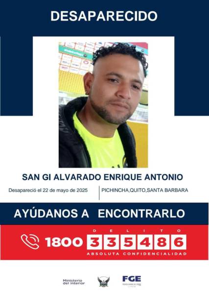 Enrique Antonio San Gi Alvarado desapareció en Quito desde el 22 de mayo