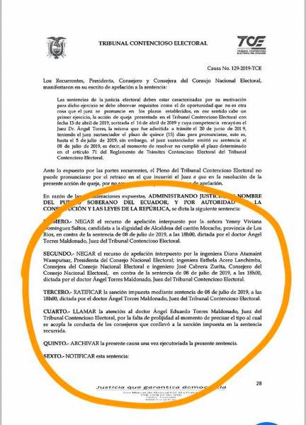 Tribunal Contencioso ratifica multa para 3 consejeros