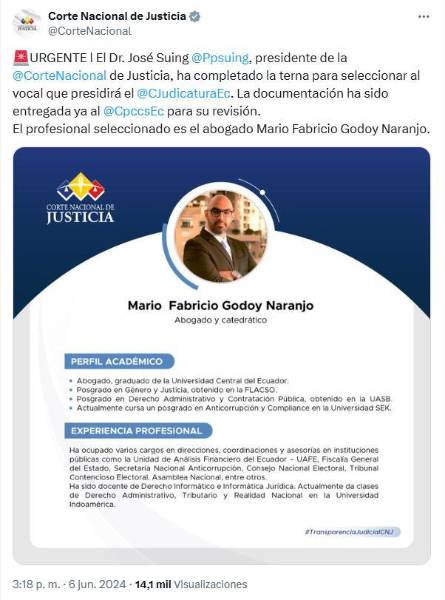 Publicación de la Corte Nacional de Justicia.