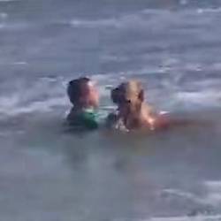 Captura del video, rescate del perro en el mar