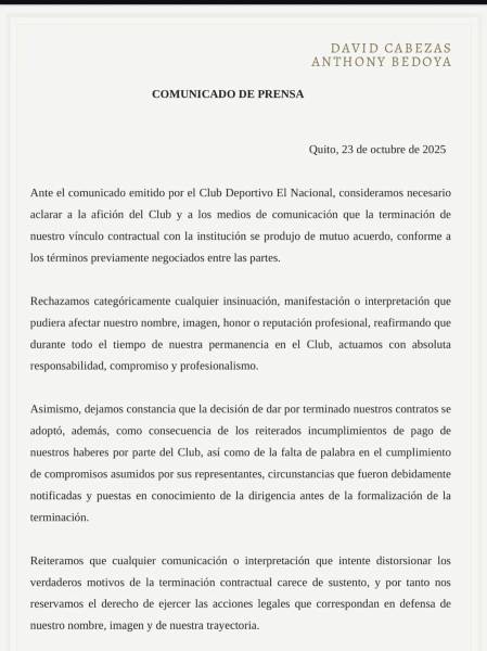 David Cabezas y Anthony Bedoya rompen el silencio tras su desvinculación de El Nacional