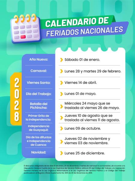 Calendario de turismo de 2028.