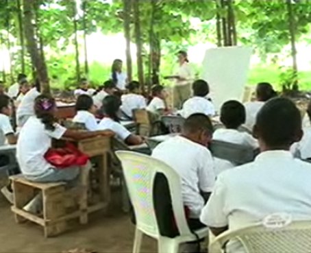 60 niños de un escuela en Los Ríos estudian en medio de un bosque