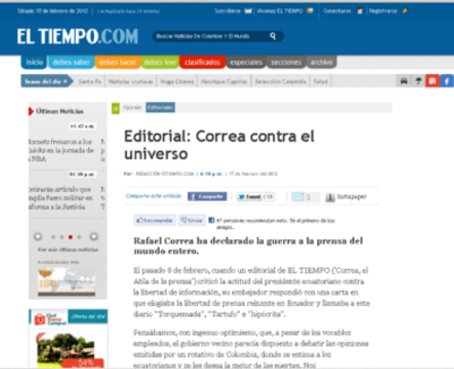 Editorial de diario colombiano El Tiempo critica nuevamente a Correa