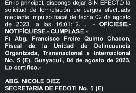 En menos de dos horas, un fiscal encargado conoce el expediente contra José Francisco Cevallos y anula la formulación de cargos