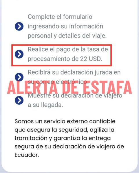 Foto del portal falso del formulario de registro aduanero (FRA).