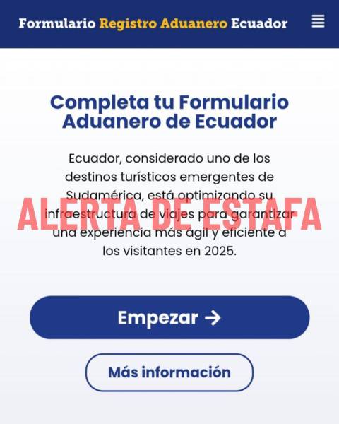 Foto del portal falso del formulario de registro aduanero (FRA).