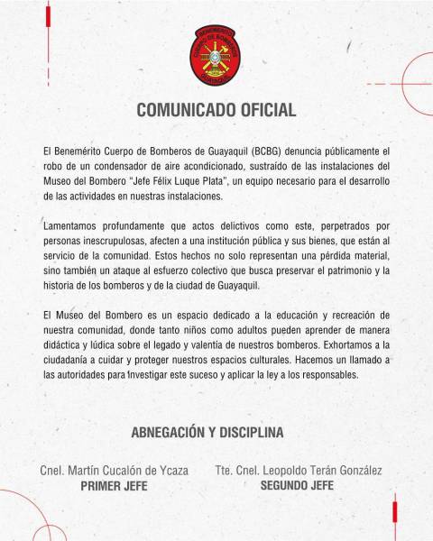 Comunicado sobre robo en las instalaciones del museo de la institución.