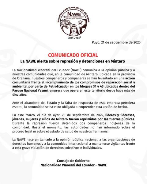 Comunicado sobre enfrentamiento en Orellana