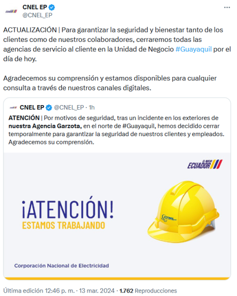 CNEL decidió cerrar todas sus agencias en Guayaquil.