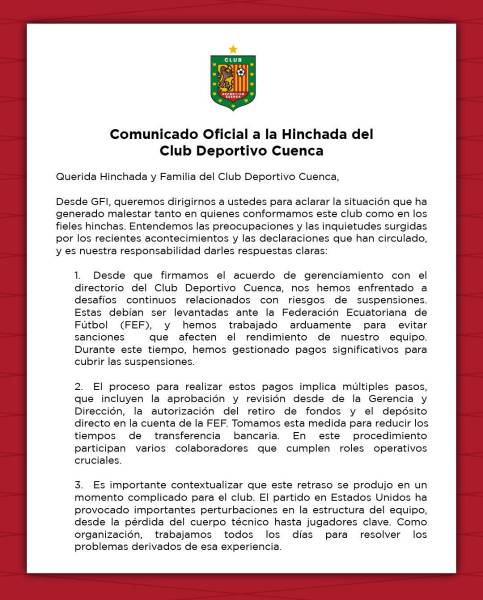 Deportivo Cuenca rompe el silencio y explica por qué le restaron los tres puntos en Liga Pro