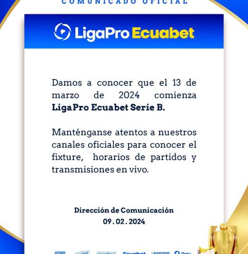 La Serie B del fútbol ecuatoriano iniciará este 13 de marzo