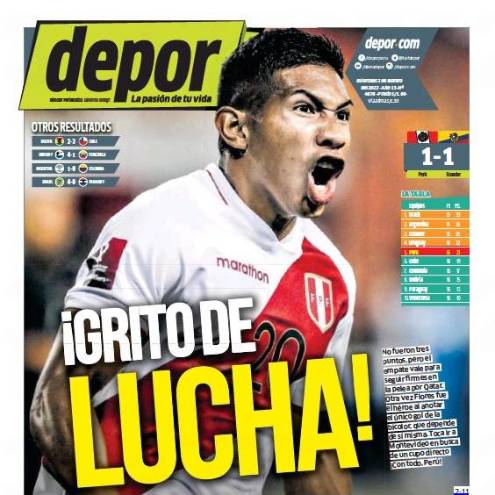 Periódicos peruanos celebran el empate ante Ecuador