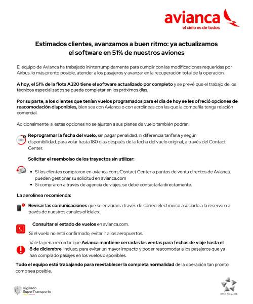 Comunicado oficial sobre situación de vuelos