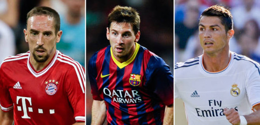 Cristiano y Ribery acechan hegemonía de Messi en el Balón de Oro
