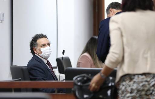 Audiencia de acción de protección del excontralor, Pablo Celi, en contra de la Fiscal General, Diana Salazar. Complejo Judicial Norte, en 2022.