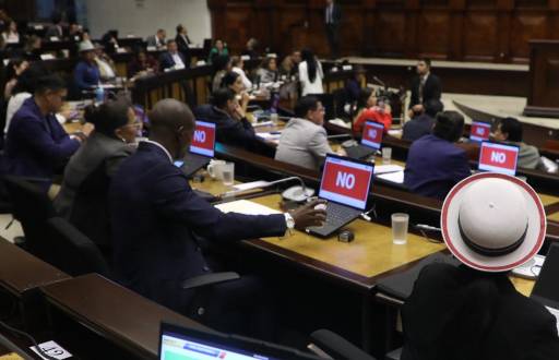 Imagen de legisladores correístas votando por el No en la Asamblea Nacional.