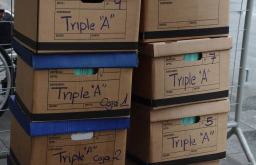 Imagen de cajas con expedientes del caso Triple A.