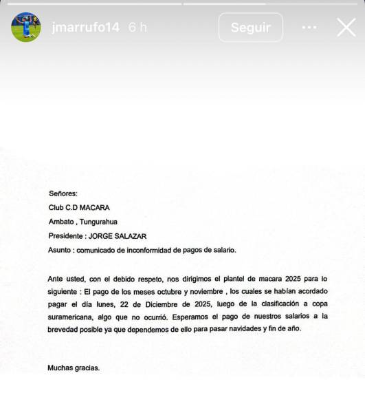 Jugadores de Macará reclaman sueldos impagos