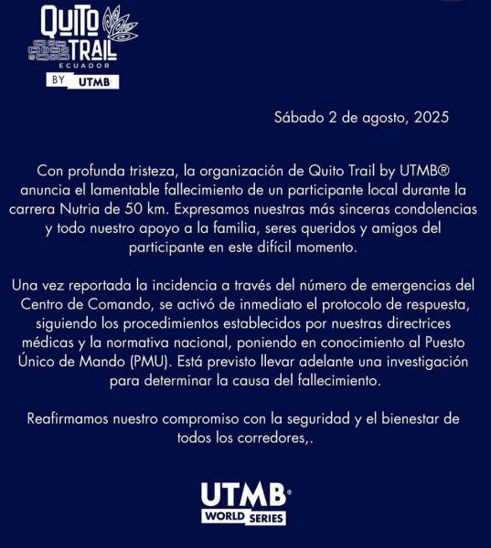 Un atleta murió en la carrera Quito Trail by UTMB