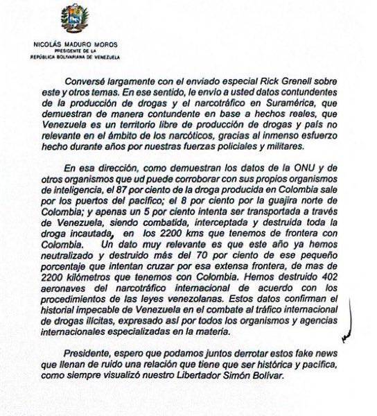Segunda carilla de la carta de Maduro a Trump