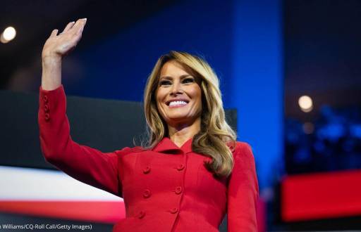 La primera dama Melania Trump asiste a la Convención Nacional Republicana en Milwaukee el 18 de julio de 2024.
